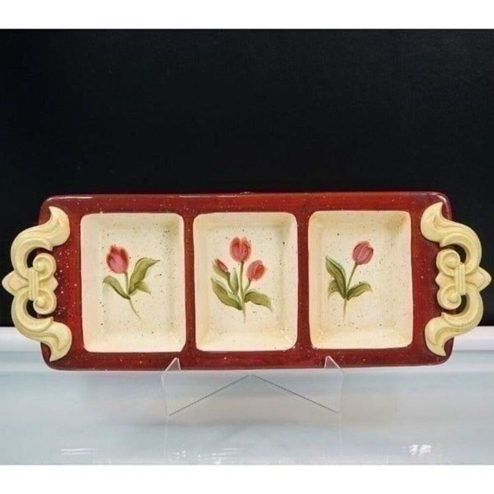 Julie Ueland 2004 Tulip Floral Divided Serving Tray Enesco Group